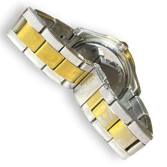 Fossil Stella Watch Womens Two Tone Rhinestone Bezel Mother of Pearl Dials WORKS - Picture 6 of 9